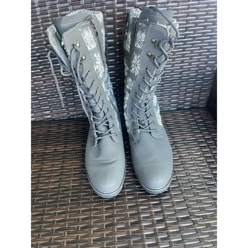 POLAR Women’s Snow Boots 12” Faux Fur Warm Thermal Waterproof  Rubber Sole Gray